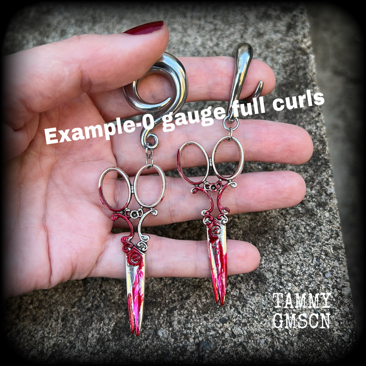 Bloodied scissors halloween gauged earrings