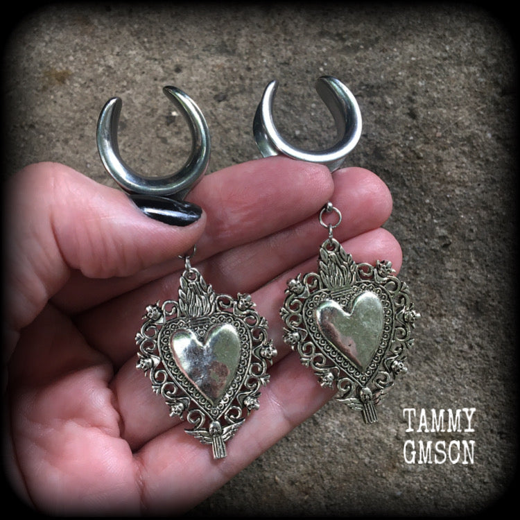 Sacred heart gauged earrings