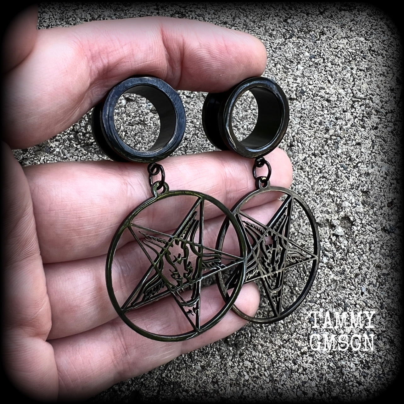 Baphomet tunnel earrings