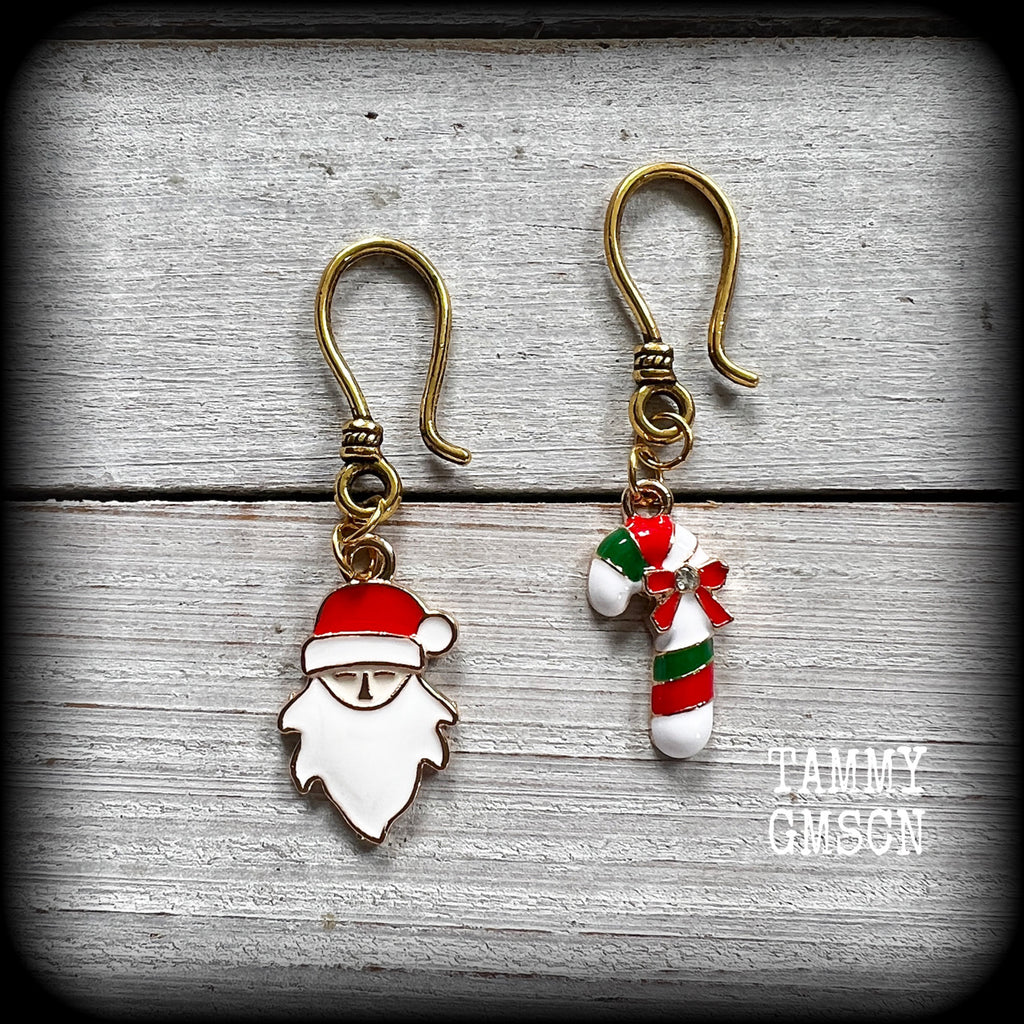 Santa Claus and Candy cane earrings-Christmas earrings