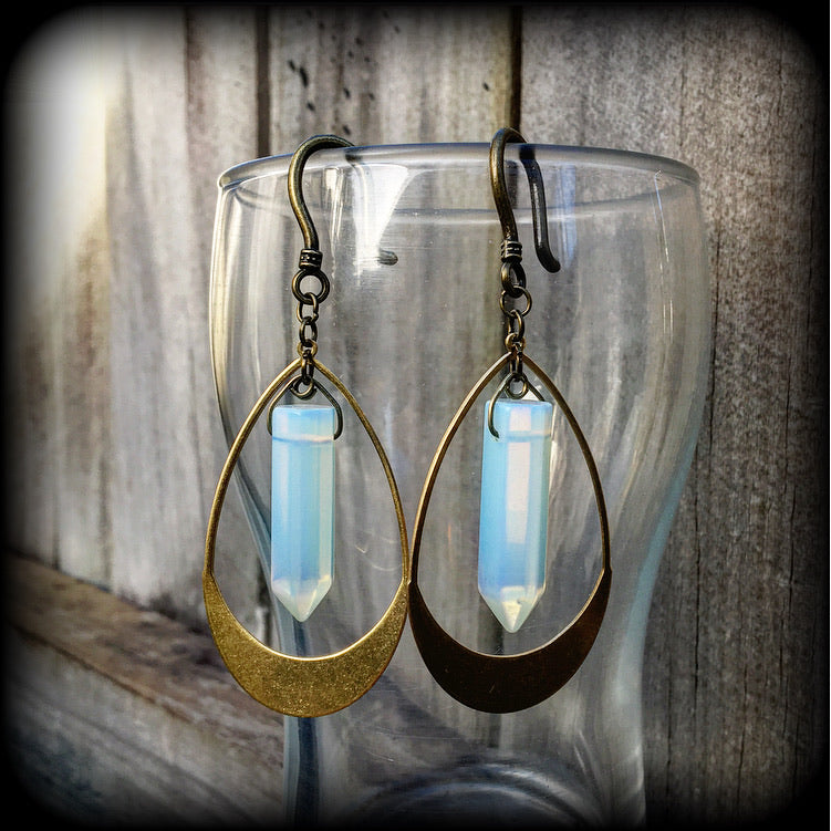 Opalite and brass teardrop ear hangers