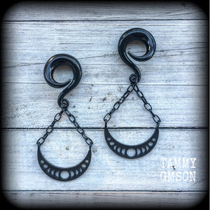 Black moon phase gauged earrings