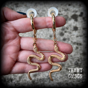 Snake tunnel hoops-Snake snap ring earrings