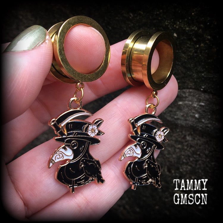 Plague doctor tunnel earrings