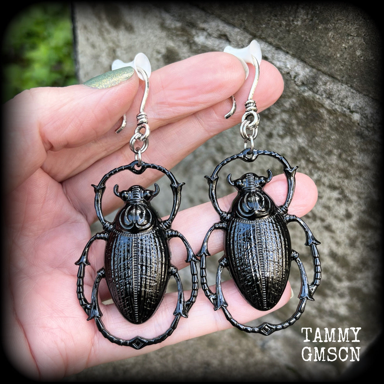 Scarab beetle earrings-Insect ear hangers