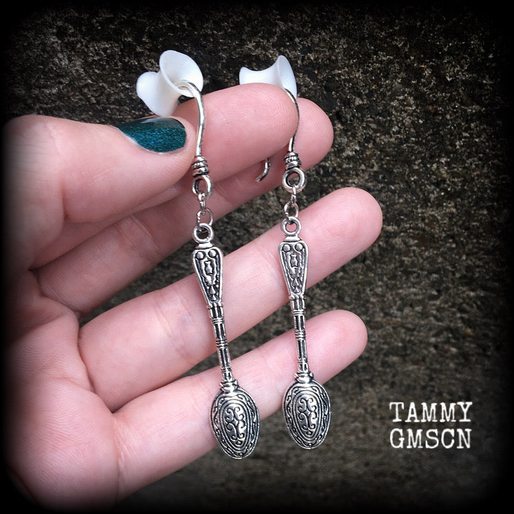 Ornate antique silver teaspoon earrings