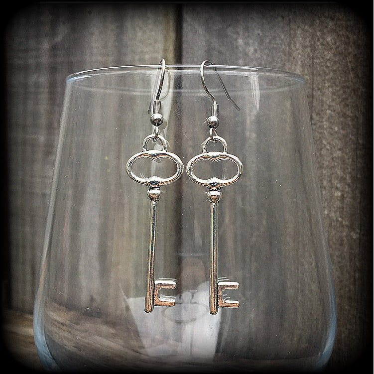 Antique silver key earrings