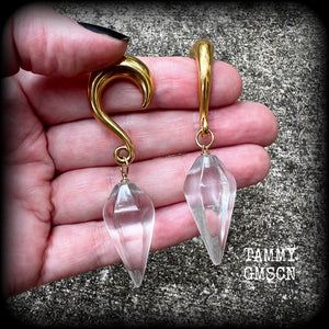 Clear quartz faceted gauged earrings