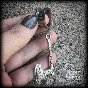 Single Viking axe tunnel earring