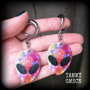 Psychedelic alien gauged earrings