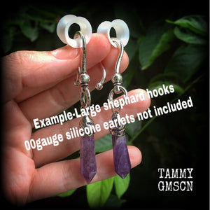 Amethyst earrings Amethyst body jewelry Gemstone earrings Gemstone ear hangers Pierced ears Stretched lobes Gauged earrings Tunnels
