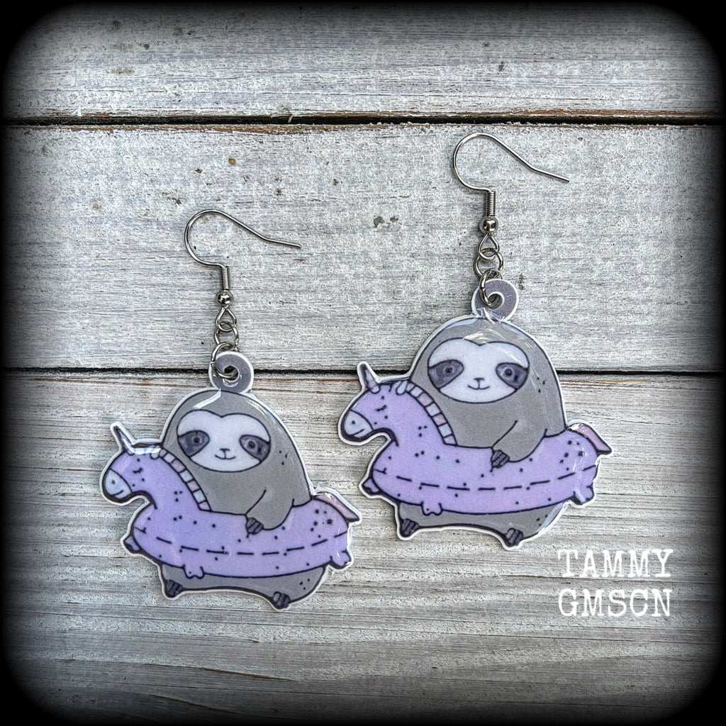 Sloth earrings-Unicorn floatie earrings