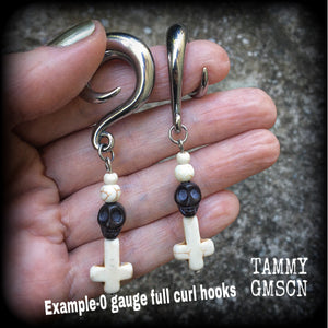 Baron Samedi skull gauged earrings-Voodoo ear hangers