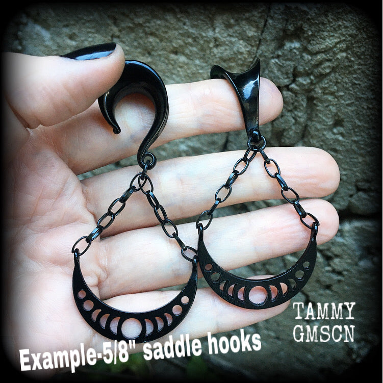 Black moon phase gauged earrings