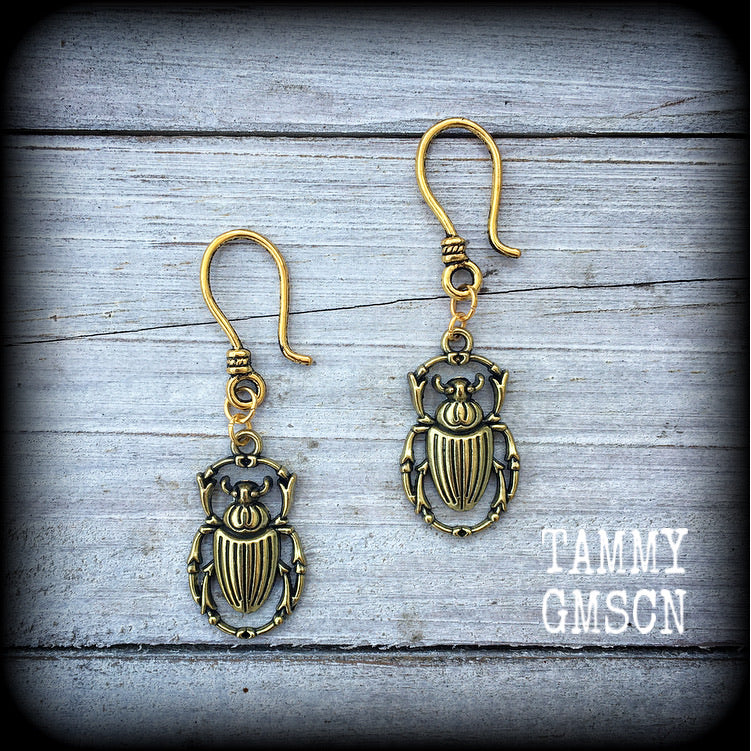 Scarab beetle earrings-Egyptian ear hangers