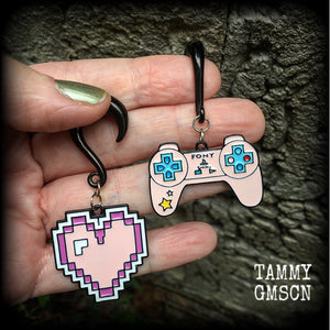 Gamer girl ear gauges-Pixel heart gauged earrings