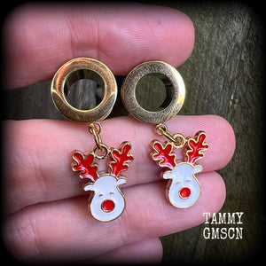 Reindeer earrings-Christmas tunnel earrings