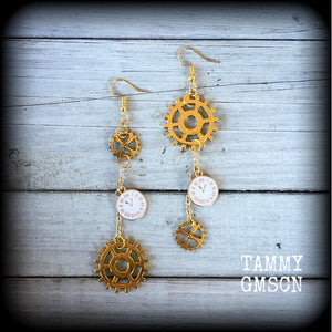 Clock and cog earrings-Alice in Wonderland earrings