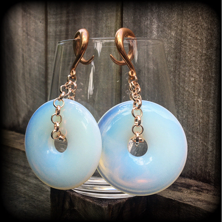 Opalite gauged earrings-Ear weights