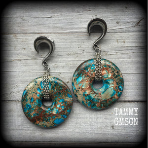 Turquoise ocean jasper ear weights-Gauged earrings