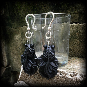 Black moor earrings-Black obsidian earrings