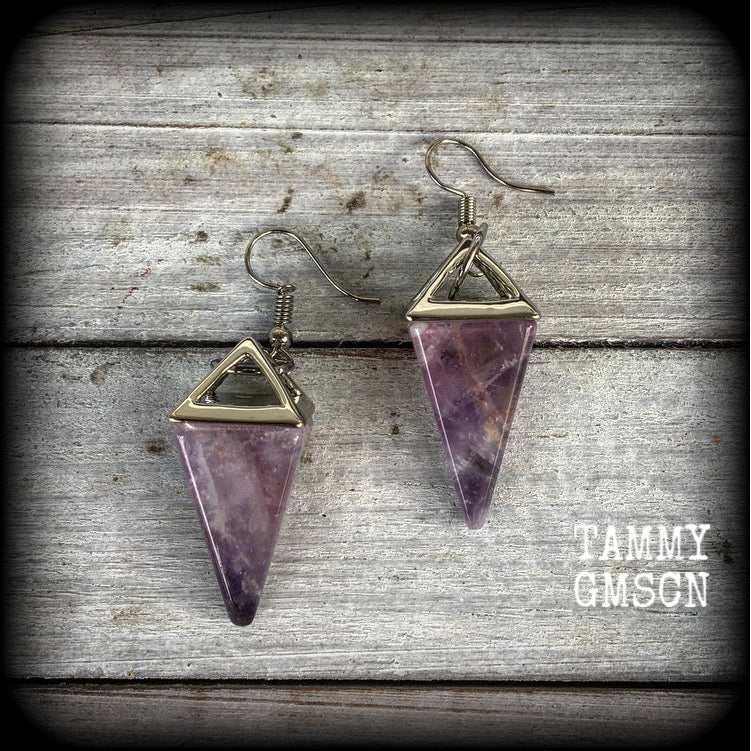 Amethyst earrings-Pyramid earrings