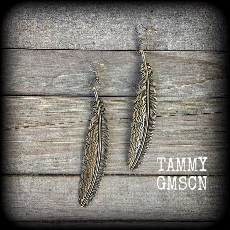 Metal on sale feather earrings