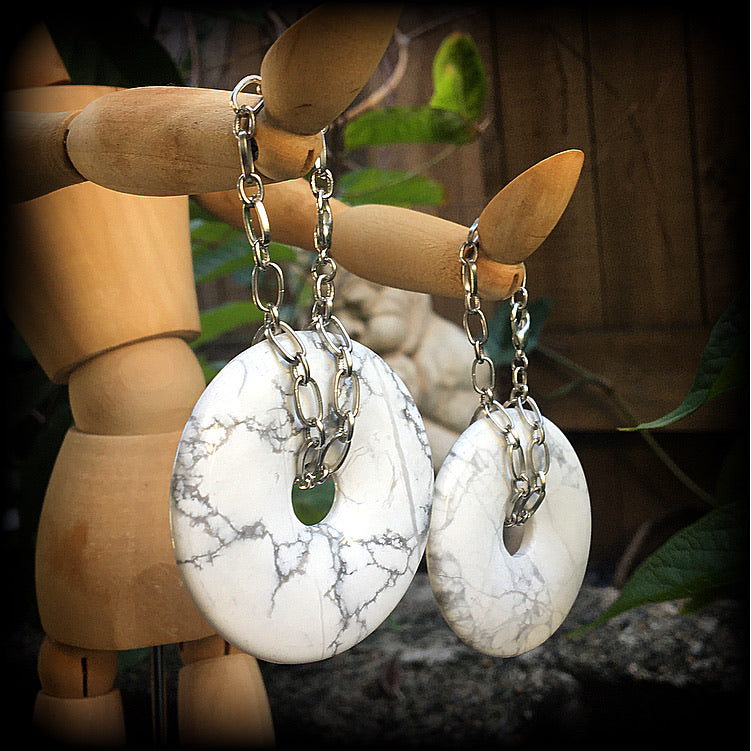 Howlite stone earrings-Ear hangers