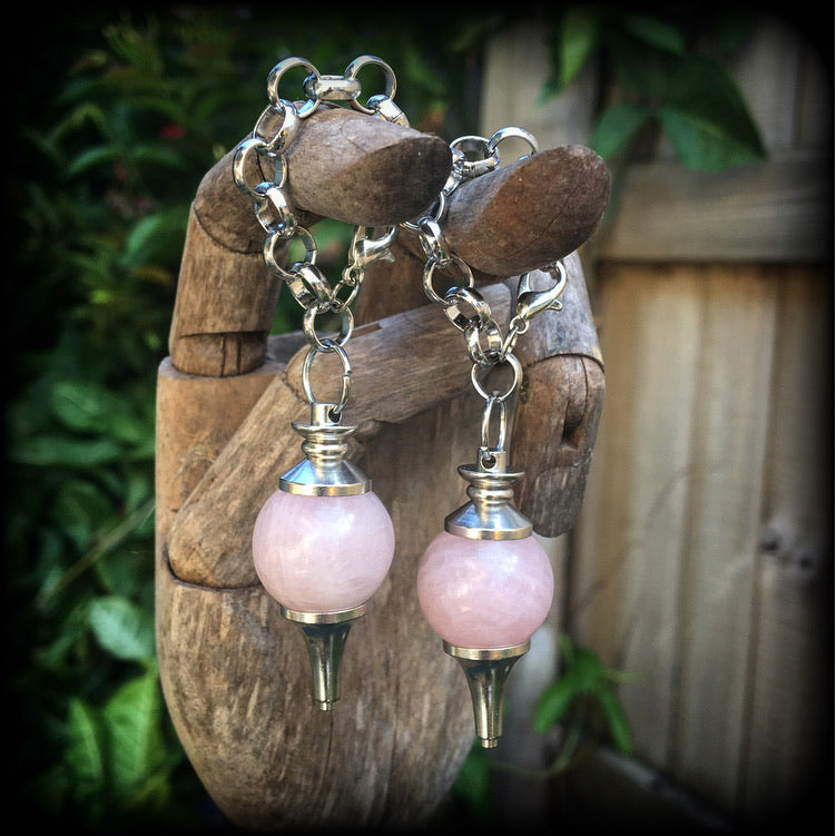 Rose Quartz plug dangles