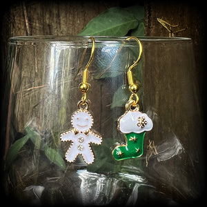 Snowman and Santa stocking earrings-Christmas earrings