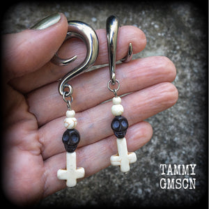 Baron Samedi skull gauged earrings-Voodoo ear hangers