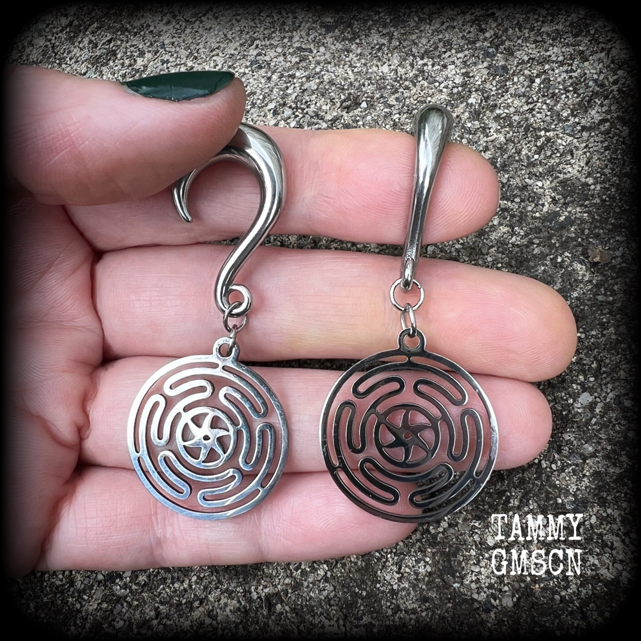 Wheel of Hekate gauged earrings 