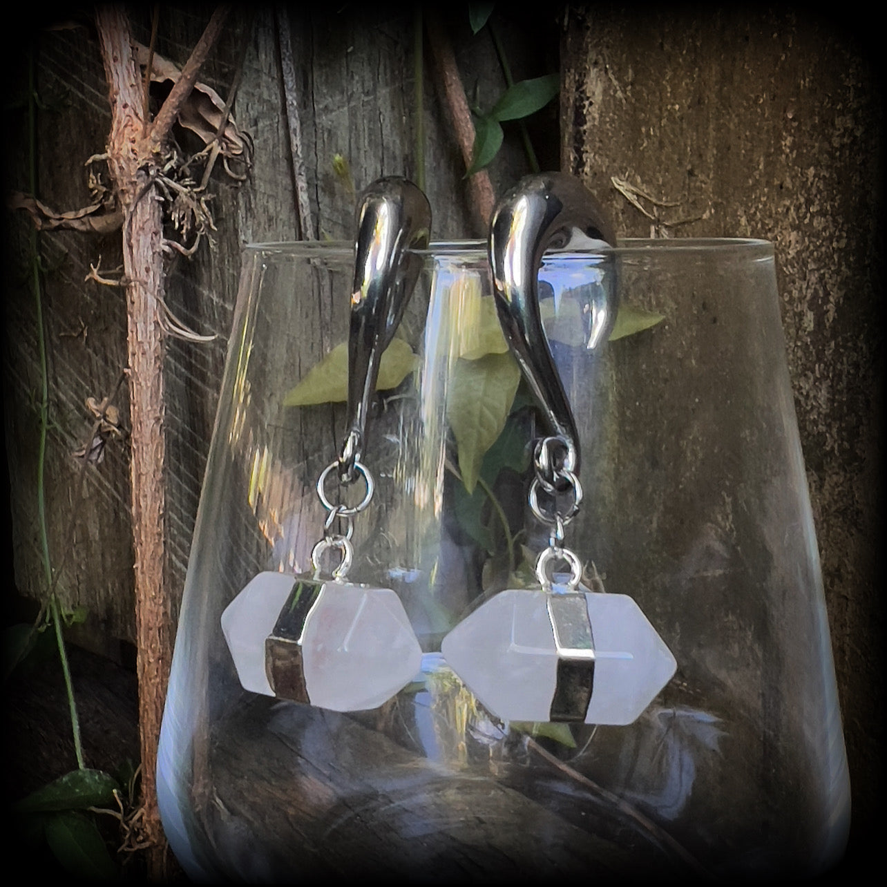 Clear quartz obelisk gauged earrings-Ear gauges