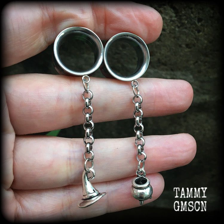 Witches brew tunnel dangles-Halloween earrings