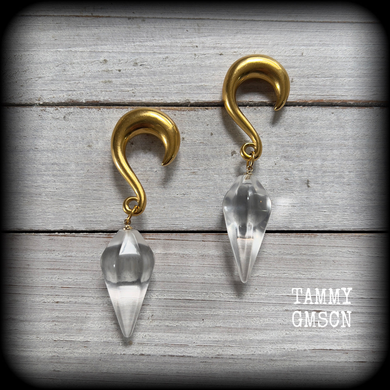 Clear quartz faceted gauged earrings