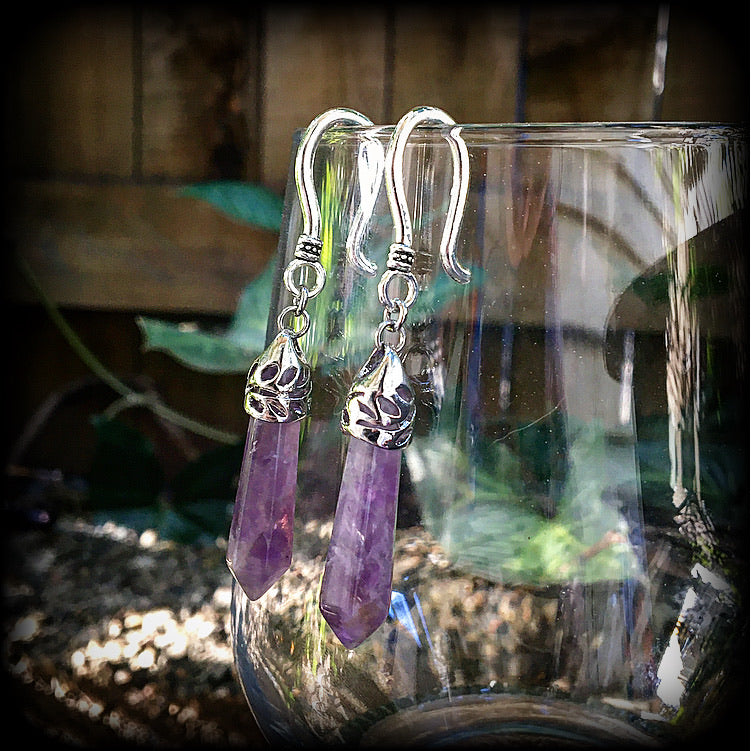 Amethyst tunnel earrings 