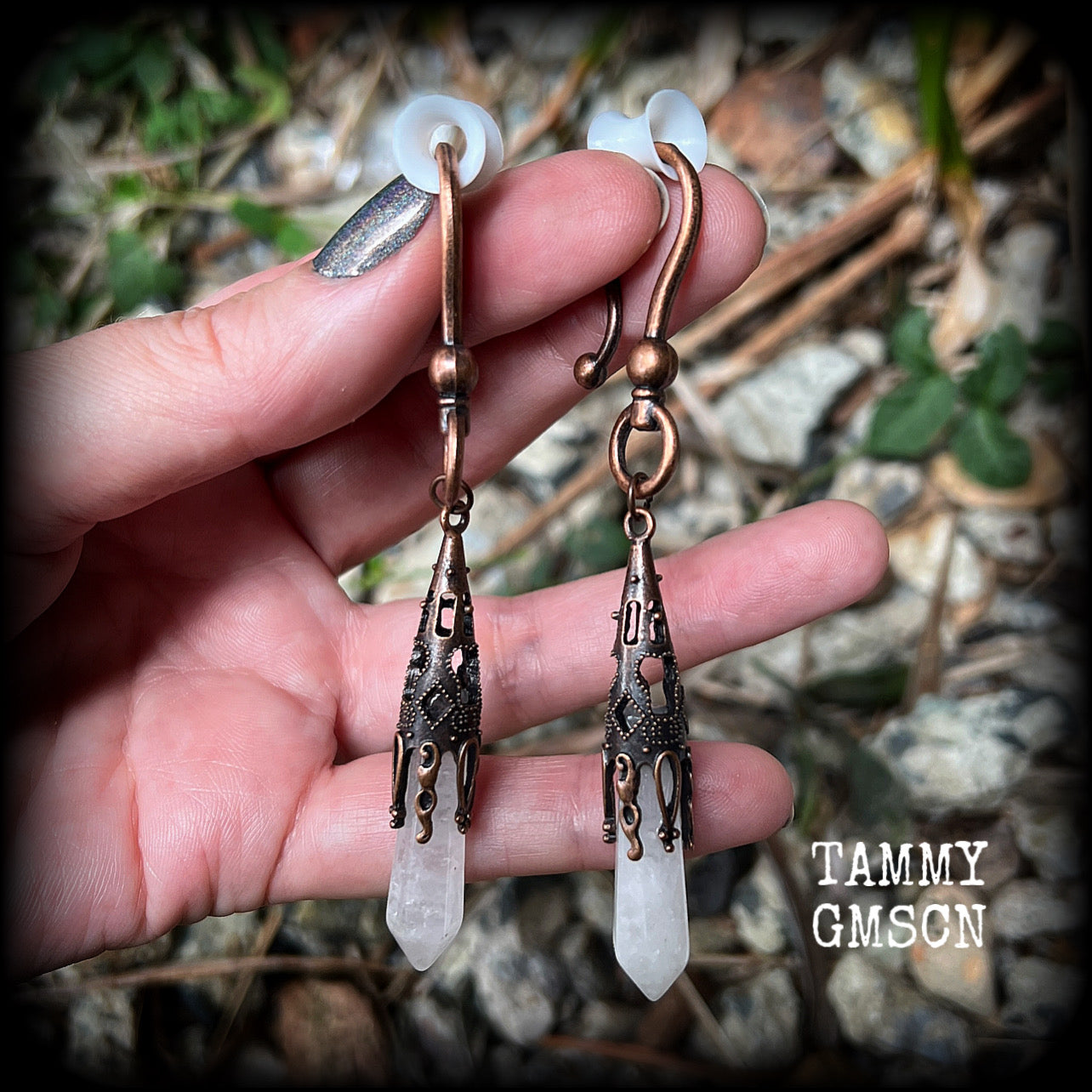 Clear quartz earrings-Gemstone ear hangers