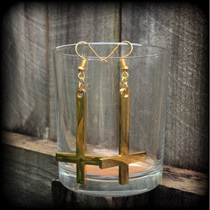 Inverted Cross earrings St Peters Cross Upside down cross Church of Satan Satanic earrings Satanic jewelry Occult earrings Pierced ears Occult jewelry Black magick Dark arts Ritual jewelry Coven jewelry Witchy Pagan Druid Gothic Emo
