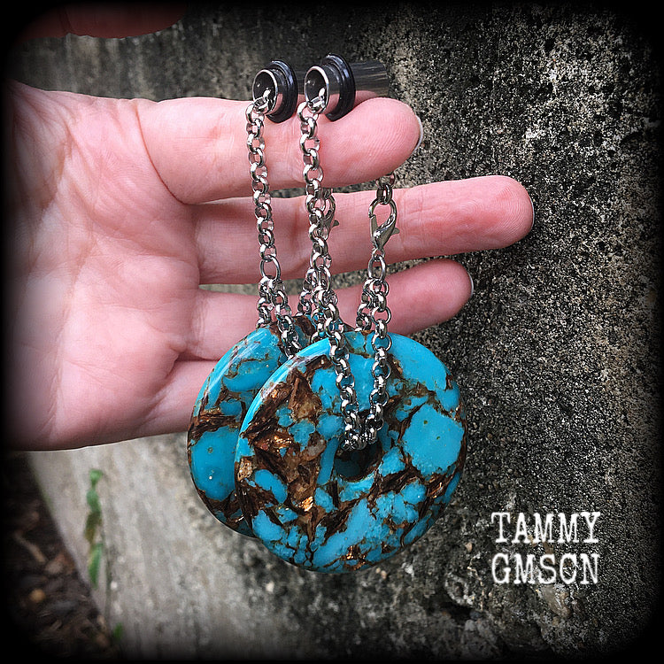 Turquoise and bronzite earrings-Ear hangers