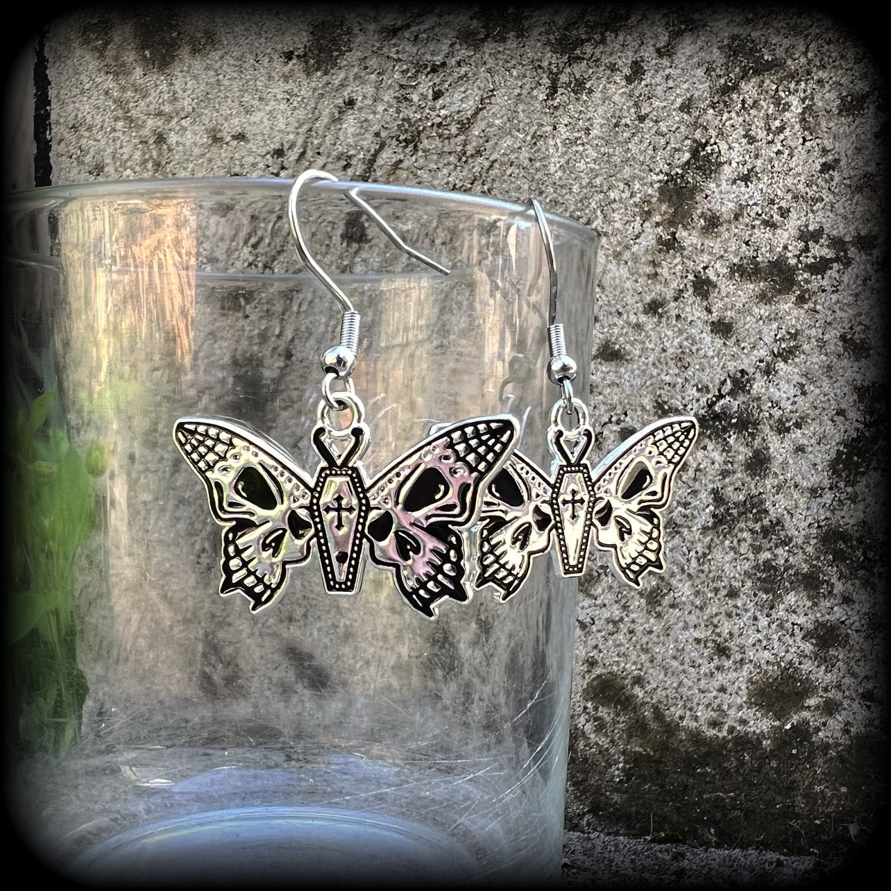 Skull moth earrings-Coffin moth earrings