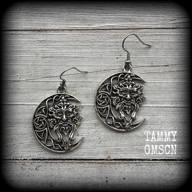 Green man earrings-Greenman earrings