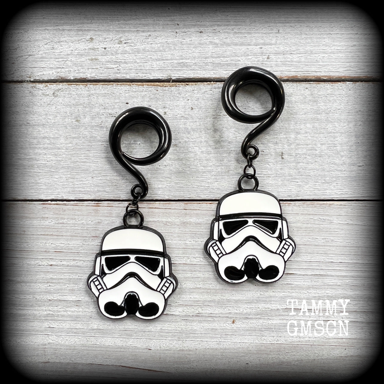 Storm trooper gauged earrings