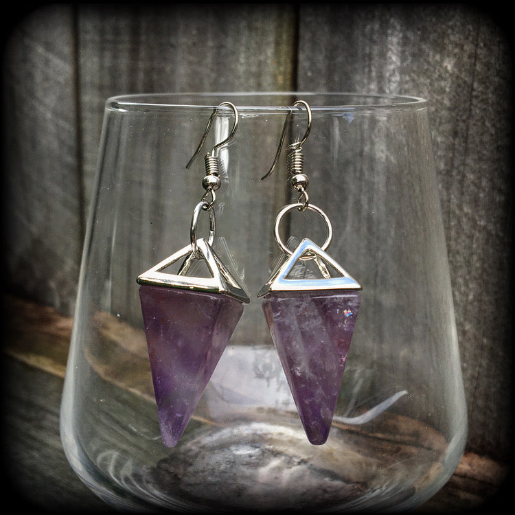 Amethyst earrings-Pyramid earrings