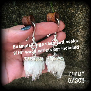 Clear raw quartz ear hangers-Gauged earrings