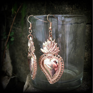 Sacred heart earrings Milagros heart earrings Los Muertos jewelry Day of the Dead jewelry Santeria jewelry Voodoo jewelry 