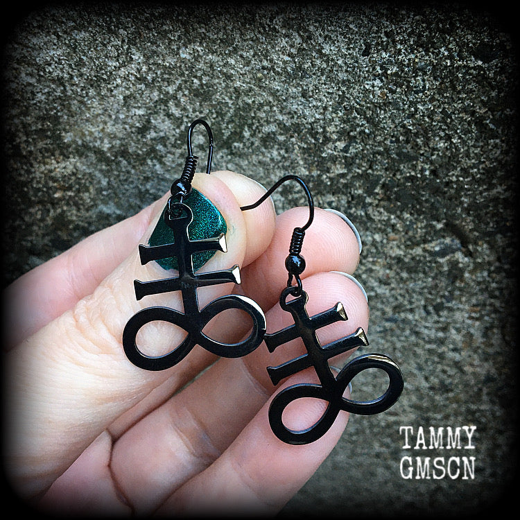 Leviathan cross earrings Brimstone earrings Sigil of Sulphur earrings  Occult earrings Church of Satan earrings Pierced ears Gauged earrings Occult jewelry Black magick Ritual jewelry Sigil jewelry Spells Dark arts