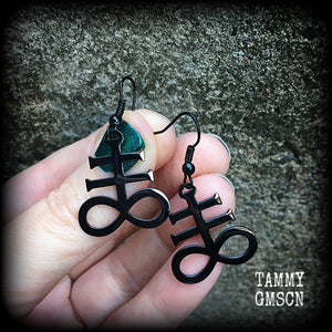 Leviathan cross earrings Brimstone earrings Sigil of Sulphur earrings  Occult earrings Church of Satan earrings Pierced ears Gauged earrings Occult jewelry Black magick Ritual jewelry Sigil jewelry Spells Dark arts