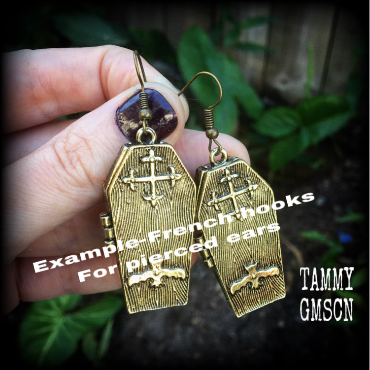 Bronze coffin earrings-Halloween earrings