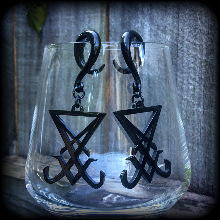 Sigil of Lucifer gauged earrings-Satanic jewelry