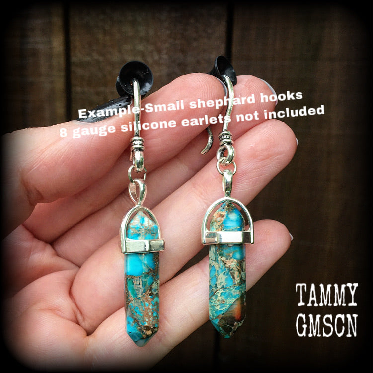 Blue ocean jasper earrings-Gemstone ear hangers